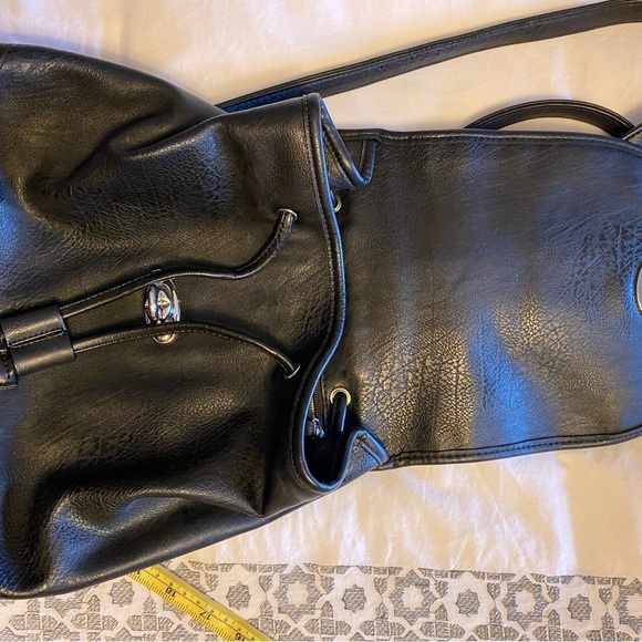 -SOLD Fiori black backpack purse all man made material pull top closure. - Picture 7 of 8